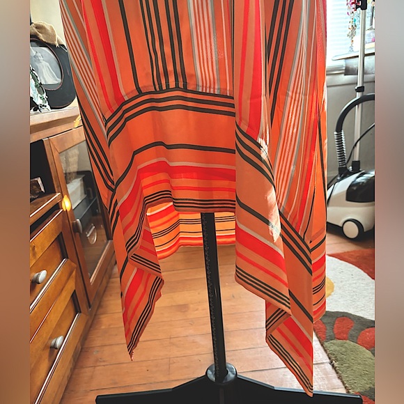 Vince Camuto Beautiful Fall Oranges Asymmetrical Tunic Striped Lined Dress XS/TP - Picture 13 of 16